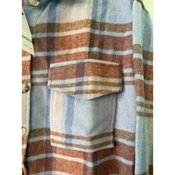 NWT Womens XS Ford Bronco Western Flannel Blue Brown Plaid Button Shirt Jacket - Picture 5 of 5
